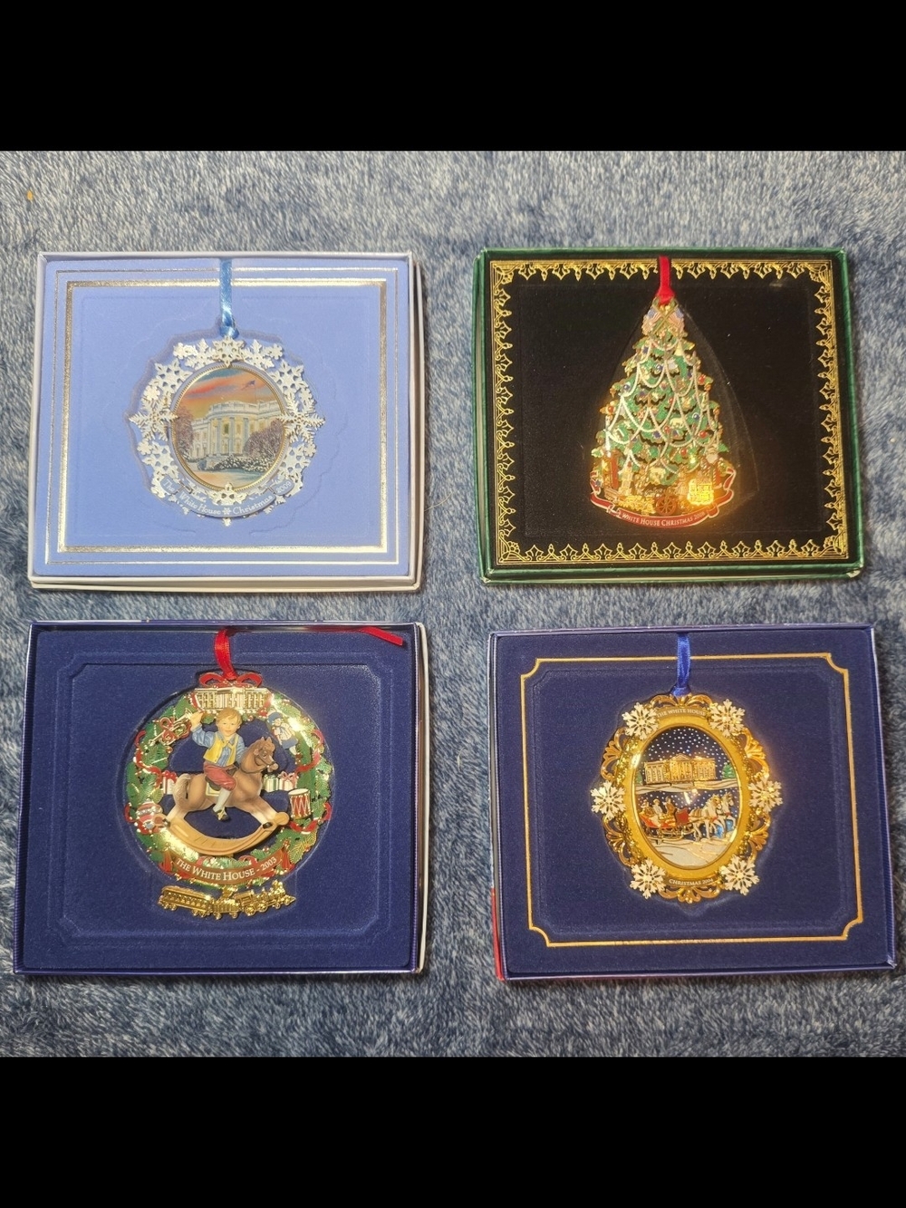 Four Official White House Christmas Ornaments (2002, 2003, 2004, 2008)